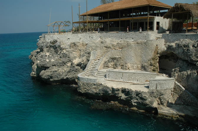 World Famous Rick's Cafe - Negril's West End Cliffs - Rebuilding After Ivan - Negril Travel Guide, Negril Jamaica WI - http://www.negriltravelguide.com - info@negriltravelguide.com...!